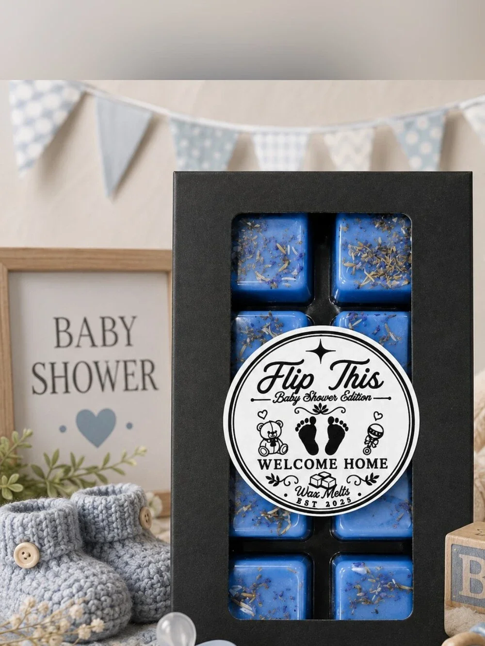 100% Soy Wax Wax Melts Welcome Home Baby Shower Edition Blue Handmade Baby Showe